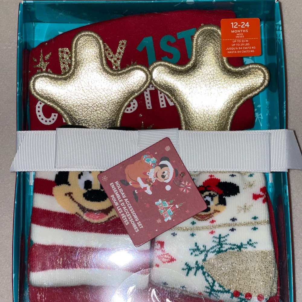 Disney Baby Socks, Festive Beanie, and Diaper‎ Cover Set